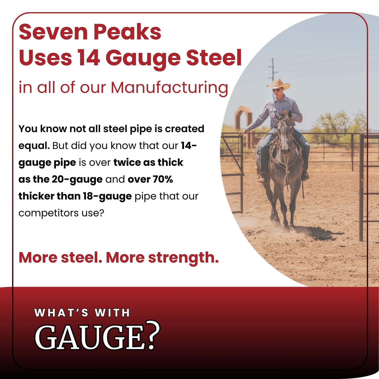 14 Gauge Steel specs next to image of cowboy on fence