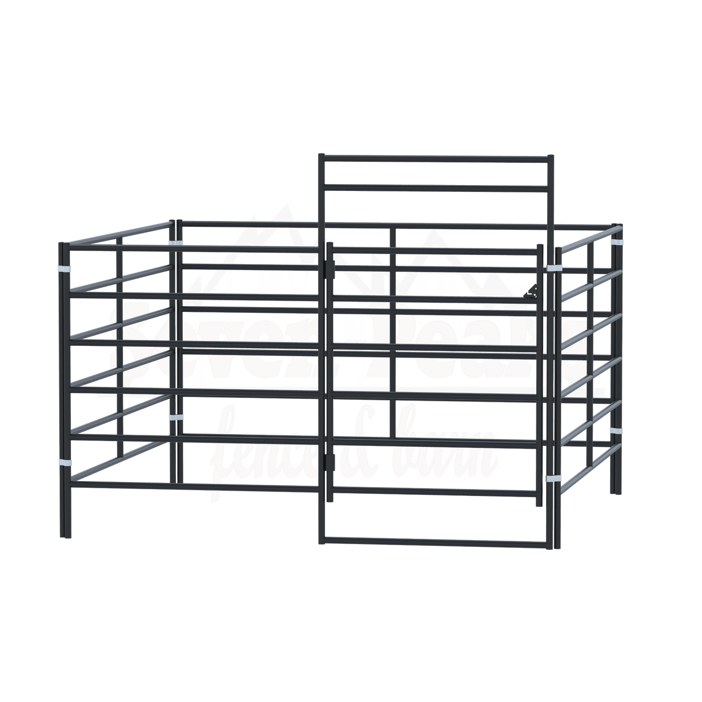 steel corral fence with gate and logo background