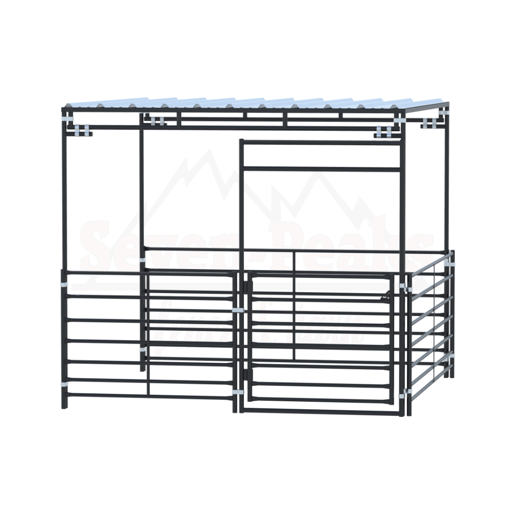 metal horse shelter with roof and gates