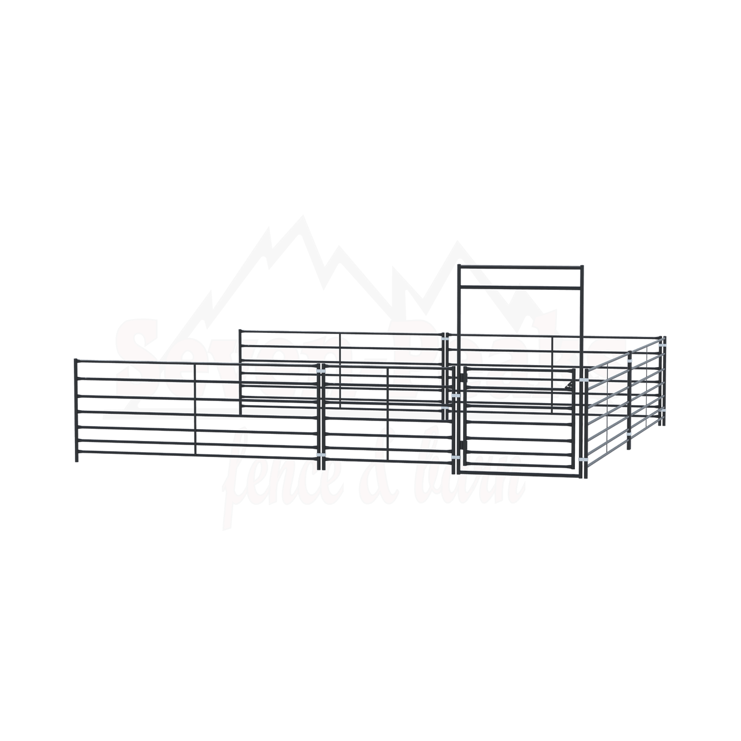 Seven Peaks Fence and Barn logo with metal fencing and mountain design