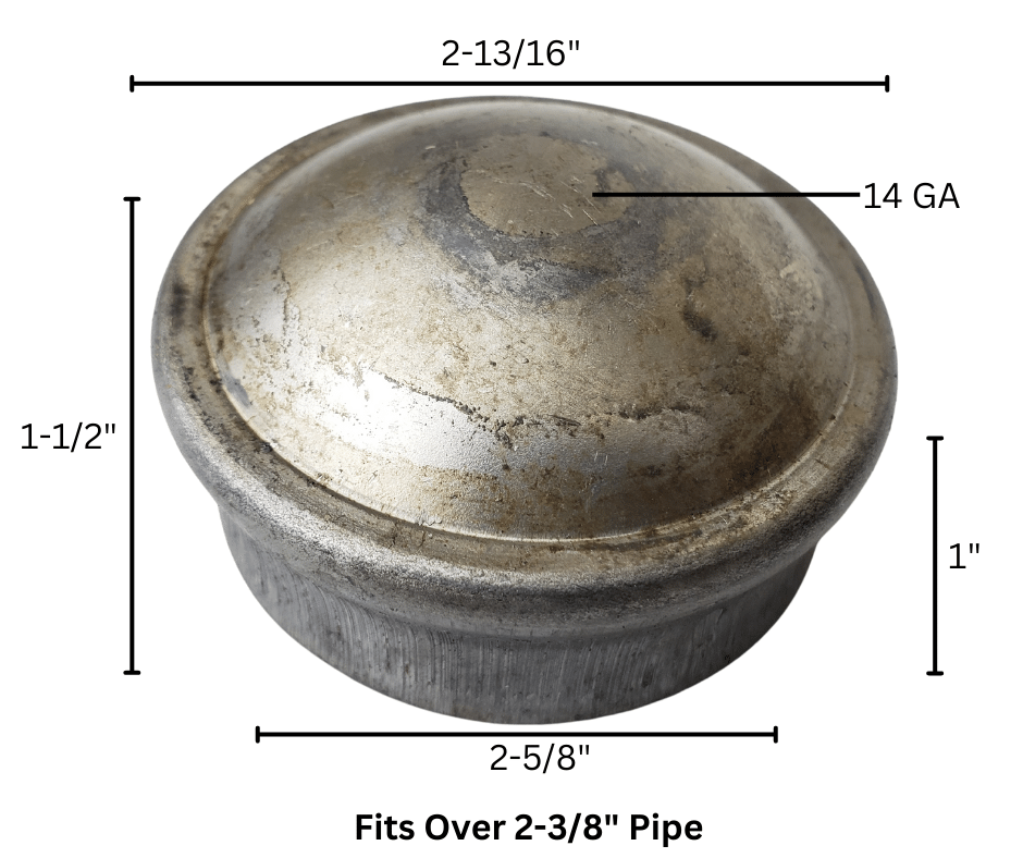 metal pipe cap dimensions 2-3/8 inches 14 gauge