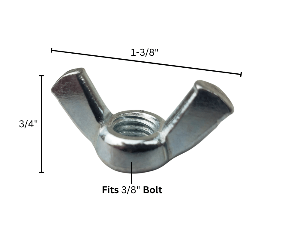 Wing nut for 3/8" bolt with dimensions 1-3/8" by 3/4"