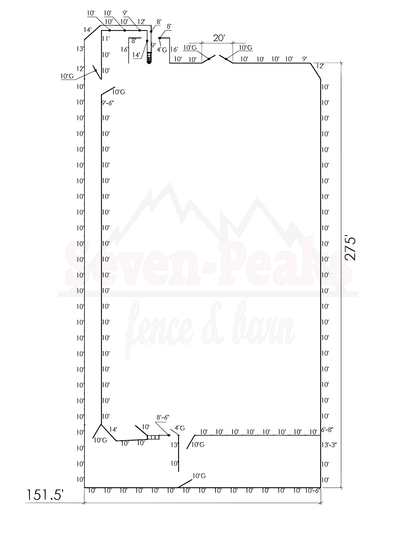 fence layout diagram with measurements and gates