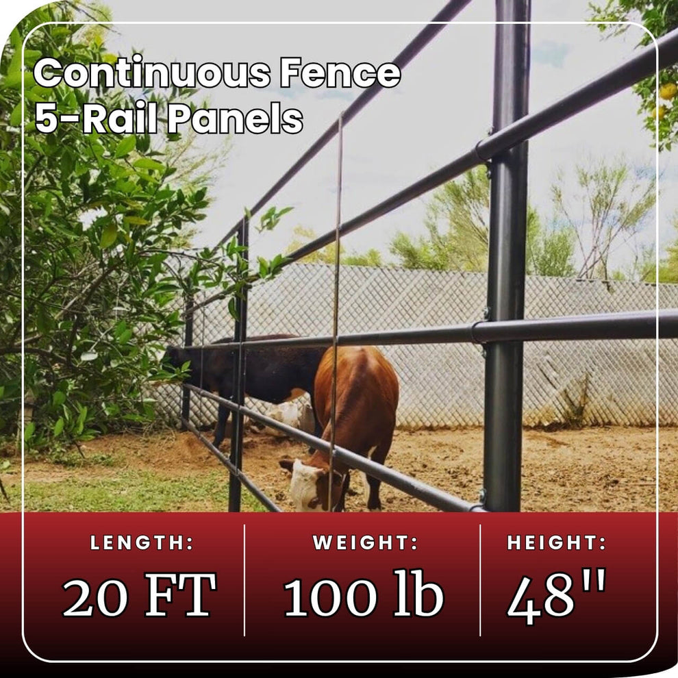 5 Rail Continuous Fence Panels - 20 Ft Metal Pasture Fencing Panels ...