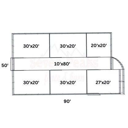 barn layout blueprint with dimensions 90x50 feet