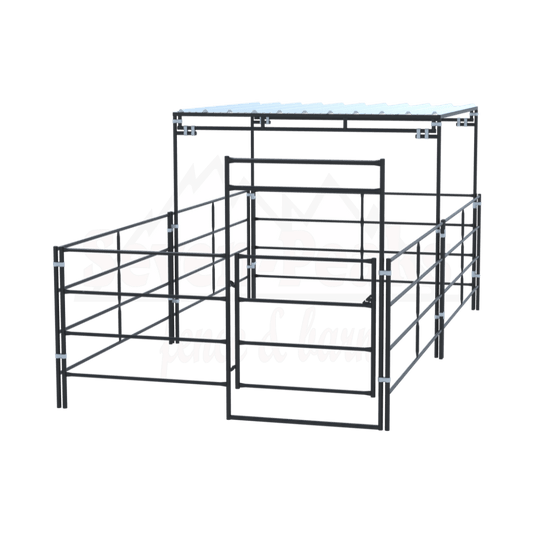 steel livestock pen with cover seven peaks fence and barn logo