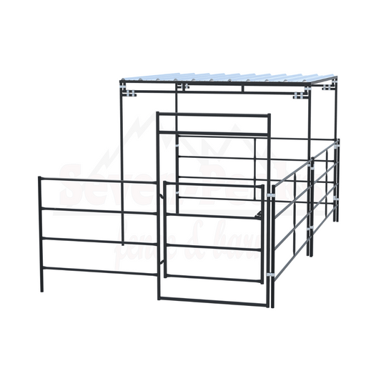 metal livestock pen with roof structure