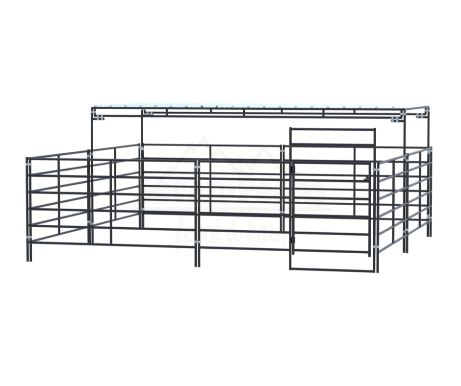 metal livestock corral with gate and cover