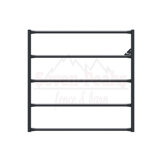 Seven Peaks fence and barn logo with mountains and metal gate design.