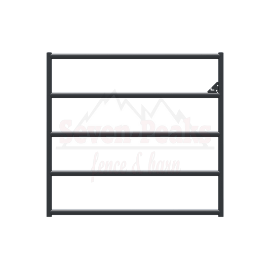 Seven Peaks fence and barn logo with metal gate