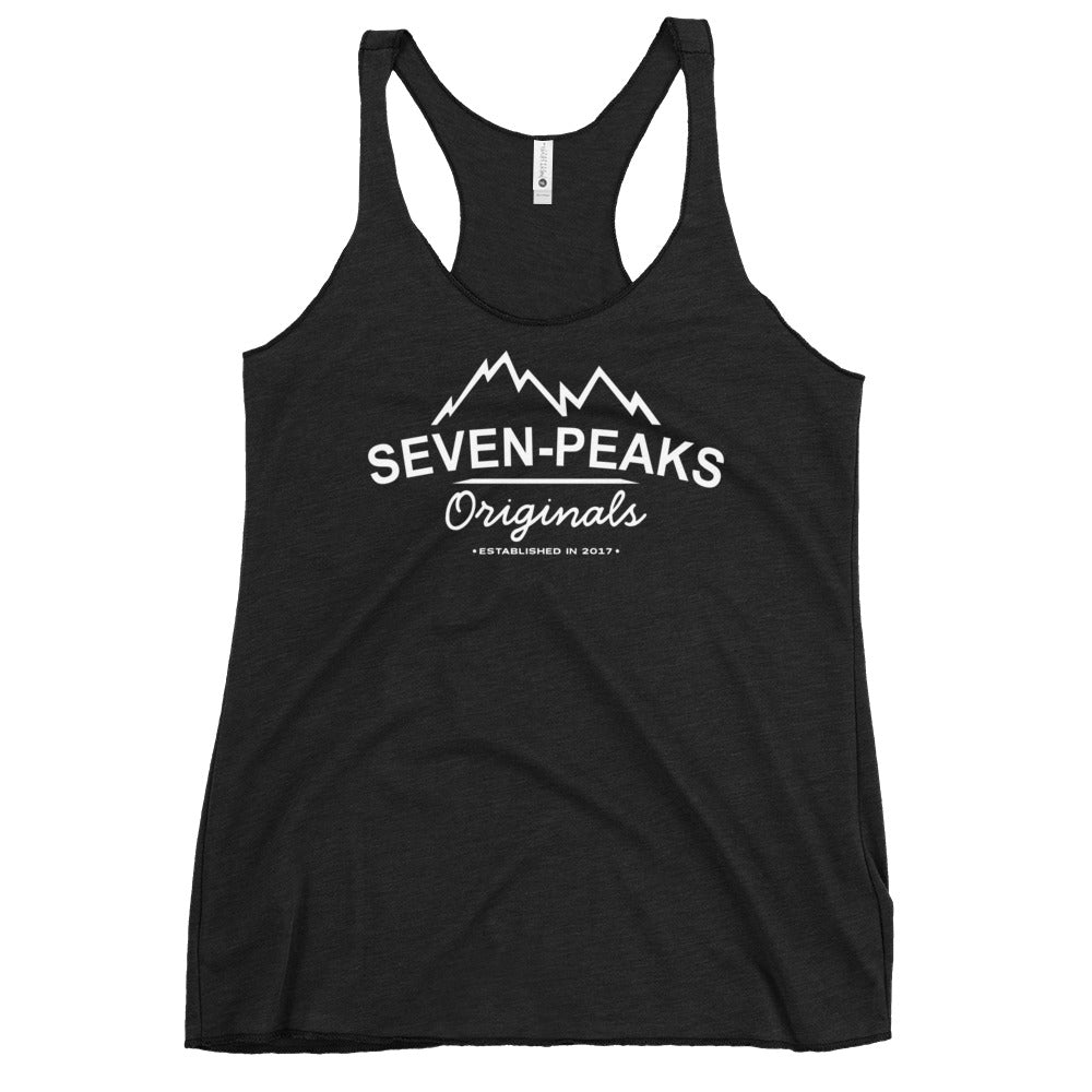 Seven Peaks Fence and Barn's Tank Top with a mountain outline behind the words Seven-Peaks Originals Established in 2017.