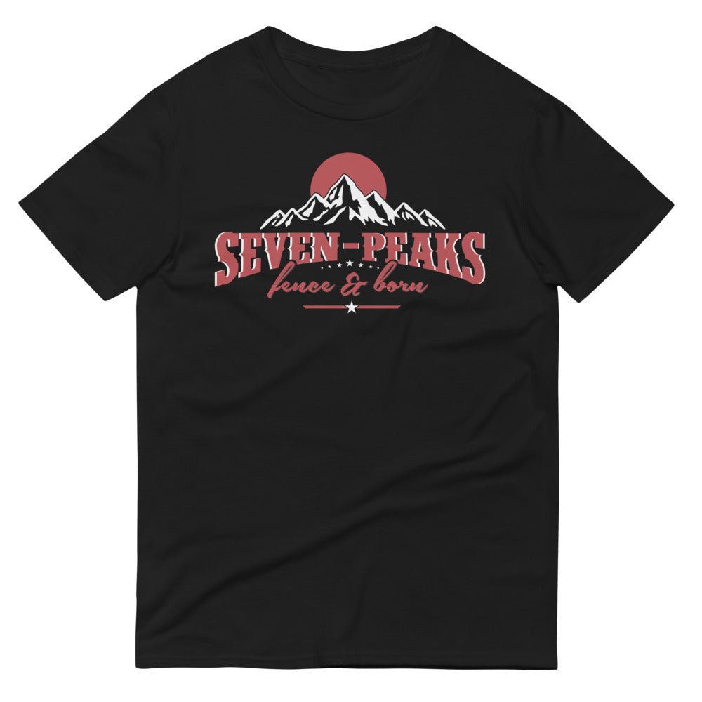 Black T-shirt with Seven Peaks graphic design