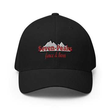 Black cap with Seven Peaks fence and lawn logo.
