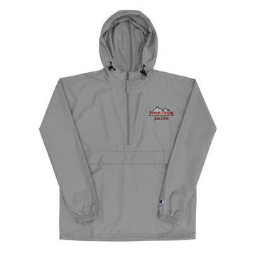gray hooded jacket with seven peaks logo