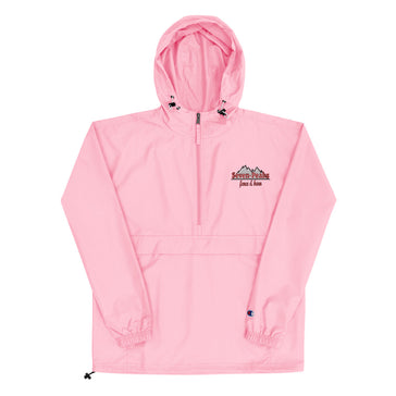 Pink hooded jacket with embroidered logo.