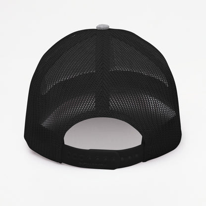 black mesh trucker hat back view