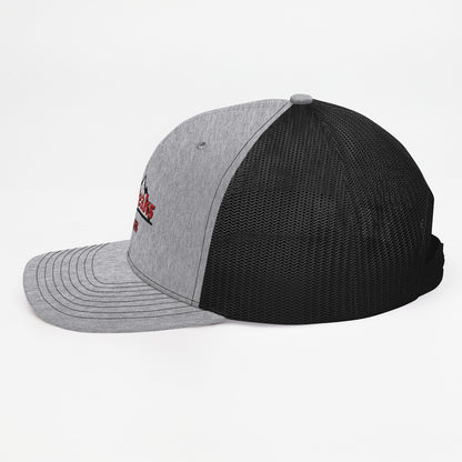 gray and black mesh baseball cap side view