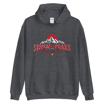 gray hoodie with seven peaks mountain graphic design