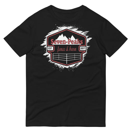 Black t-shirt with Seven Peaks logo design.